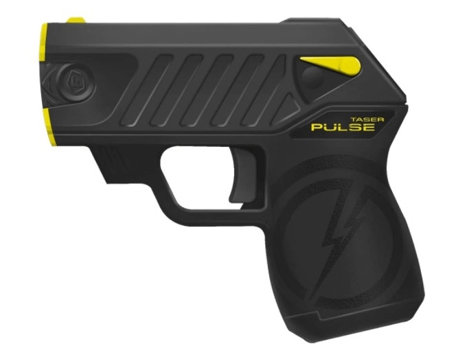 Black and yellow gun on white background, relevant to taser laws in Illinois